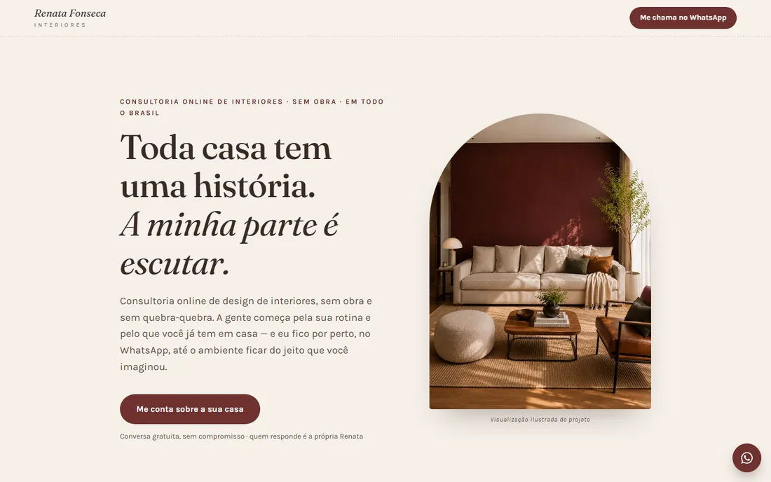 Página de vendas da Renata Fonseca Interiores no ar, feita a partir do DNA de Marca