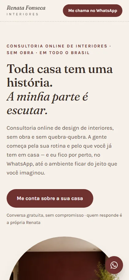 Versão mobile da página da Renata Fonseca Interiores